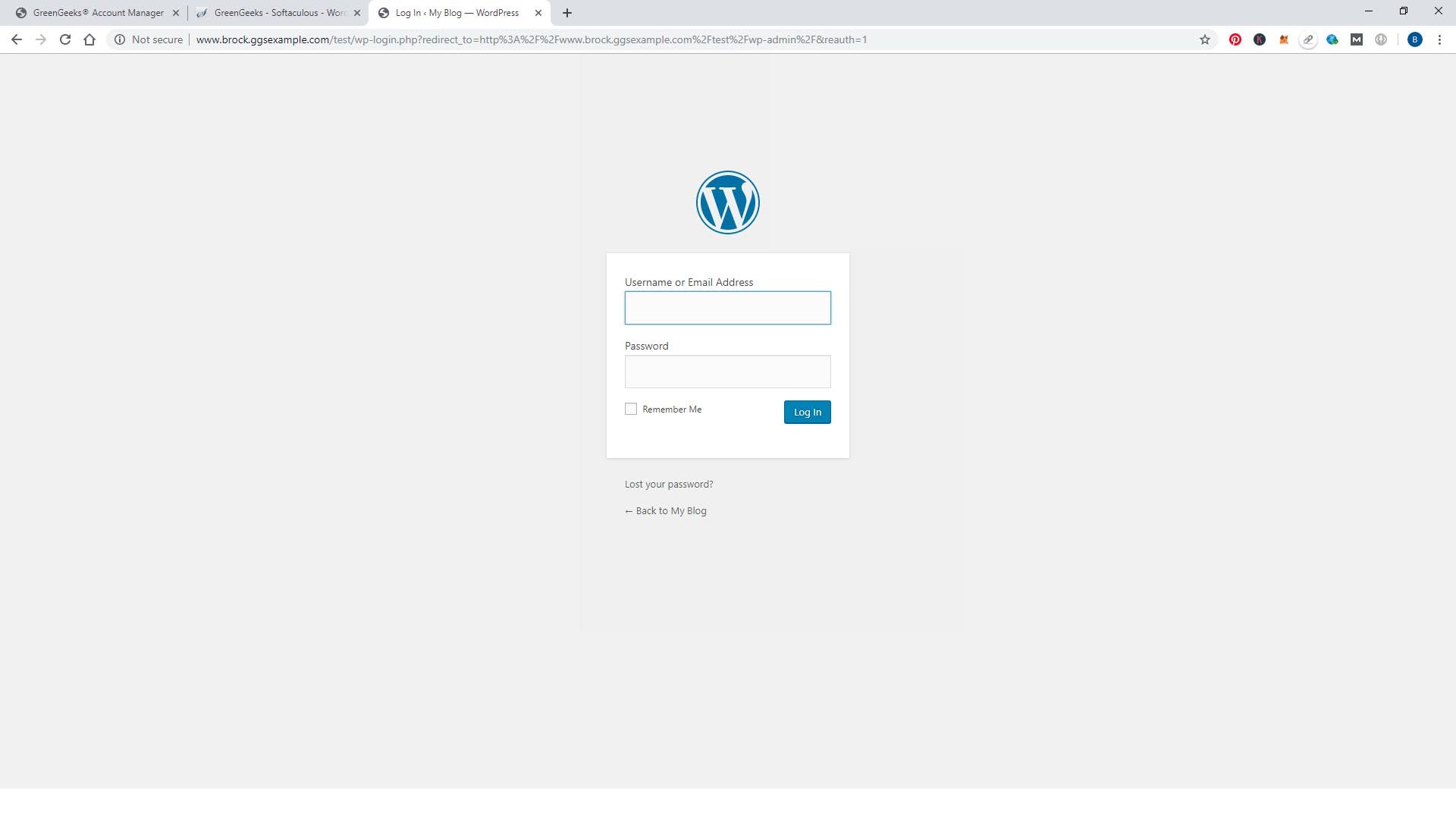 Pantalla de inicio de sesión de WordPress