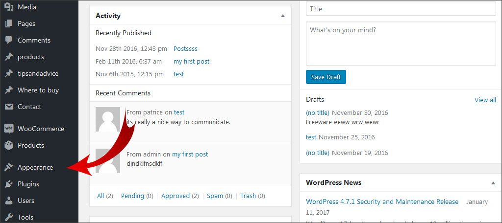 Ve a Apariencia en el administrador de WordPress