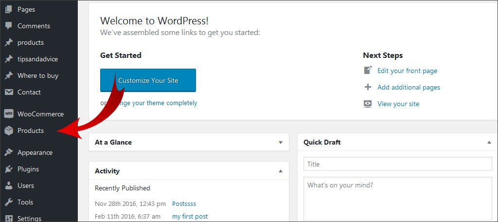 Ve a Productos bajo WooCommerce