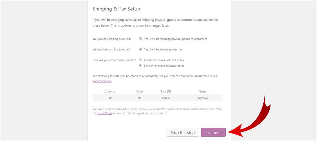 Configura los ajustes de envío e impuestos